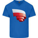 Curled Poland Flag Polish Day Football Mens V-Neck Cotton T-Shirt Royal Blue