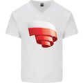 Curled Poland Flag Polish Day Football Mens V-Neck Cotton T-Shirt White