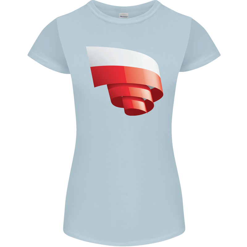 Curled Poland Flag Polish Day Football Womens Petite Cut T-Shirt Light Blue