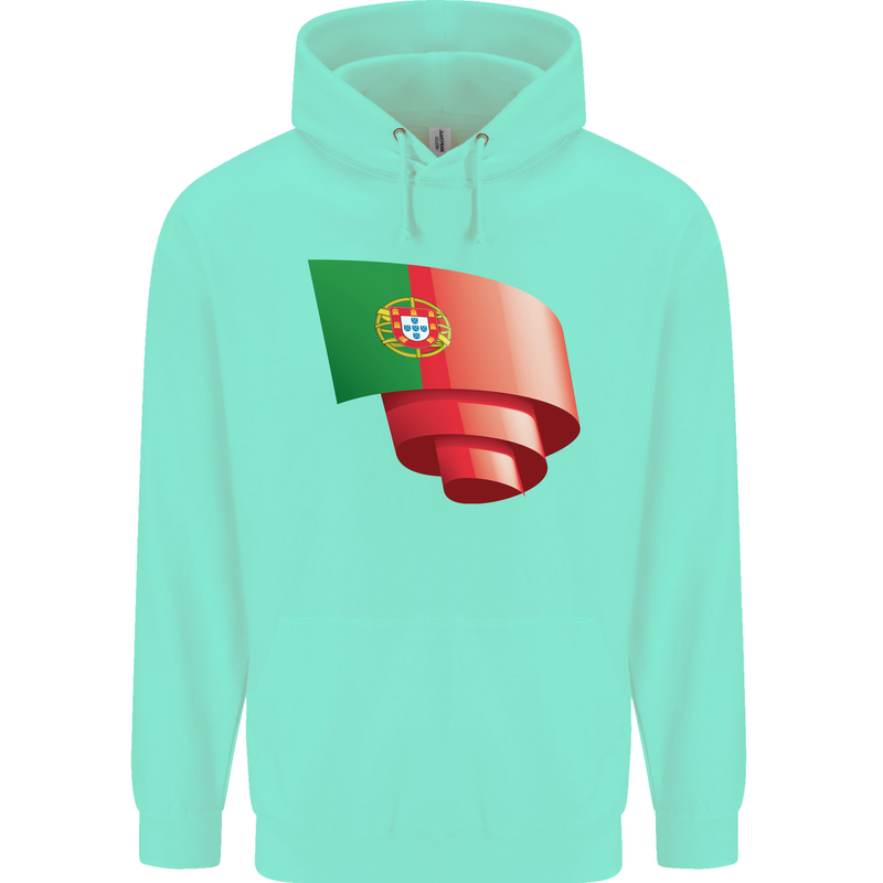 Curled Portugal Flag Portugese Day Football Childrens Kids Hoodie Peppermint