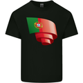 Curled Portugal Flag Portugese Day Football Kids T-Shirt Childrens Black