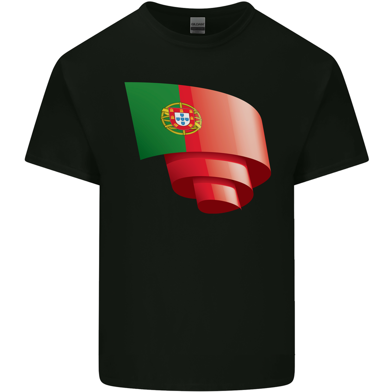 Curled Portugal Flag Portugese Day Football Kids T-Shirt Childrens Black