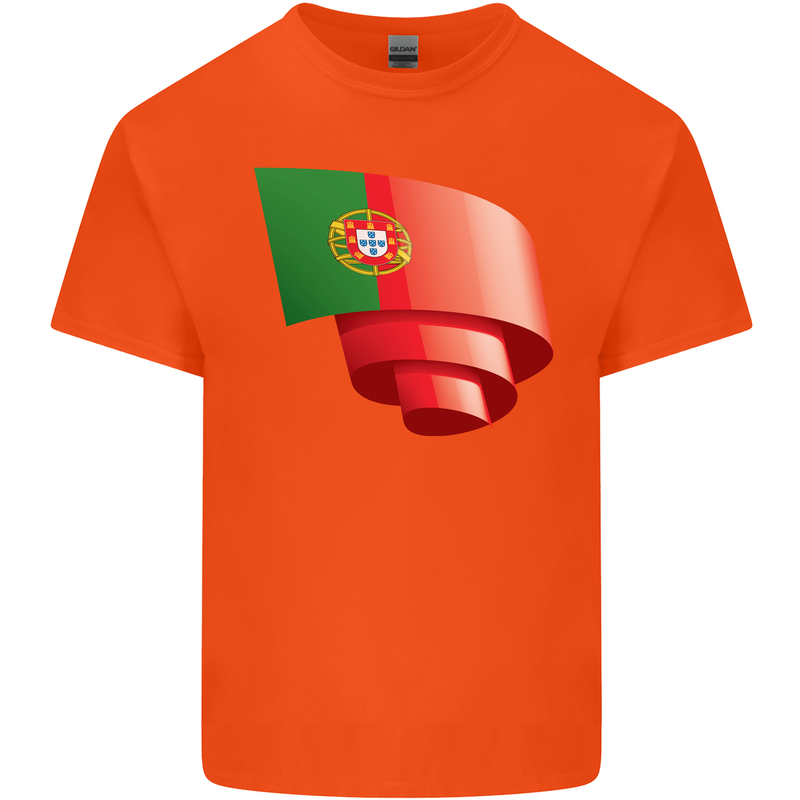 Curled Portugal Flag Portugese Day Football Kids T-Shirt Childrens Orange