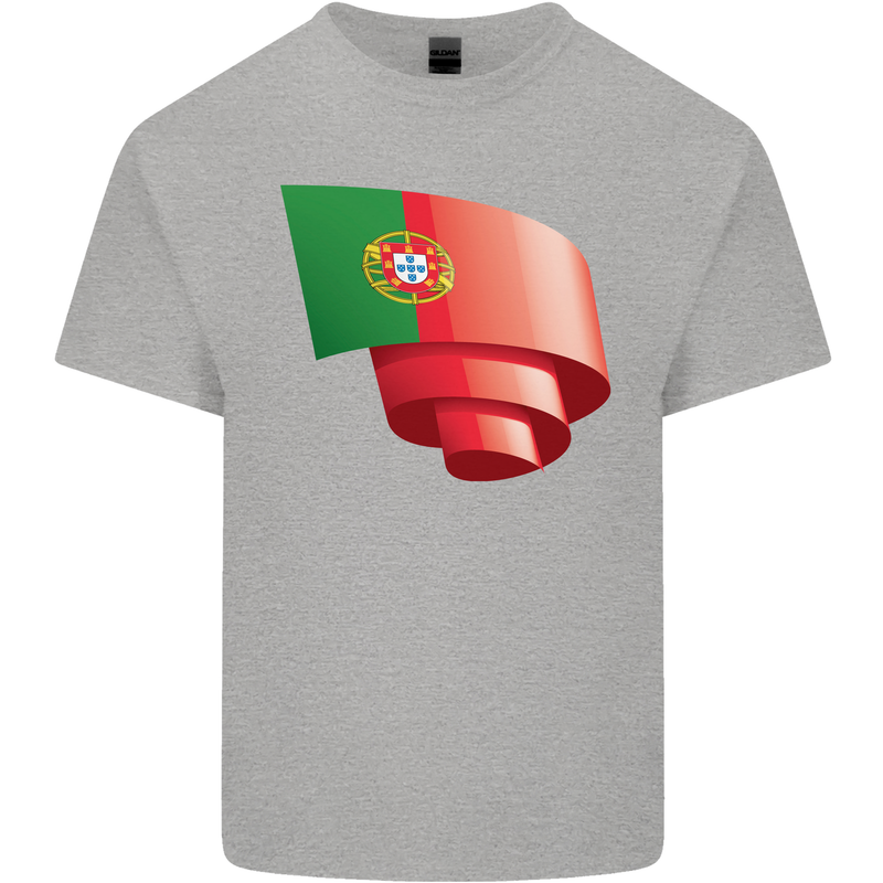 Curled Portugal Flag Portugese Day Football Kids T-Shirt Childrens Sports Grey