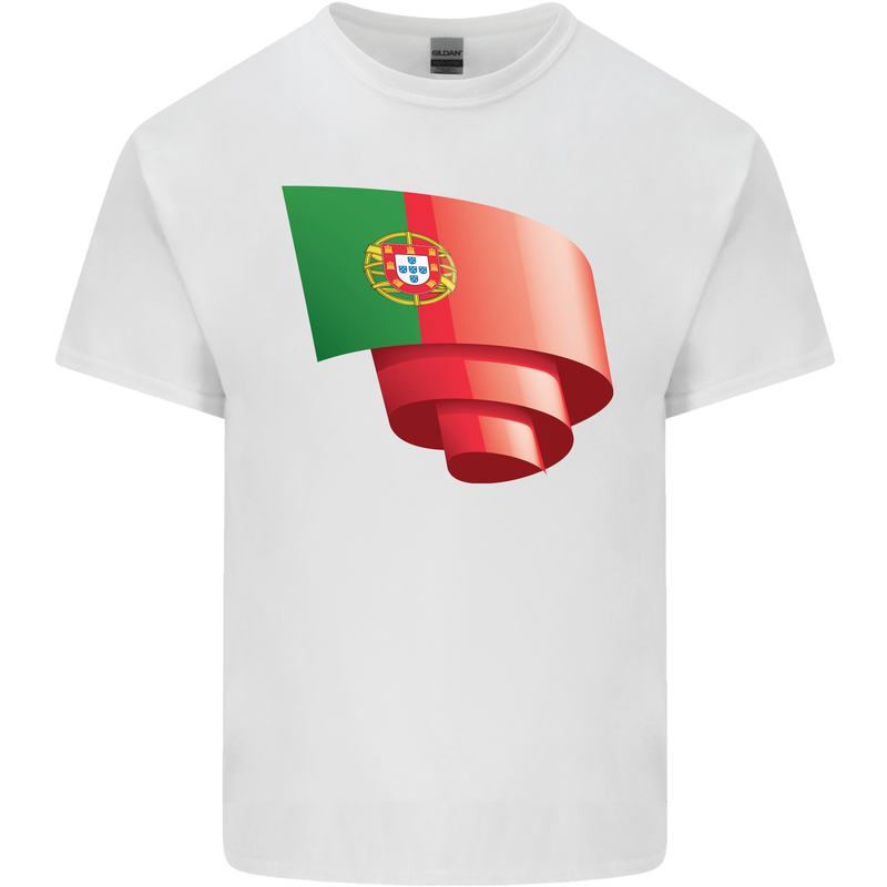 Curled Portugal Flag Portugese Day Football Kids T-Shirt Childrens White