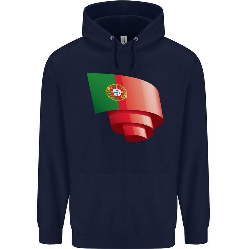 Curled Portugal Flag Portugese Day Football Mens 80% Cotton Hoodie Navy Blue