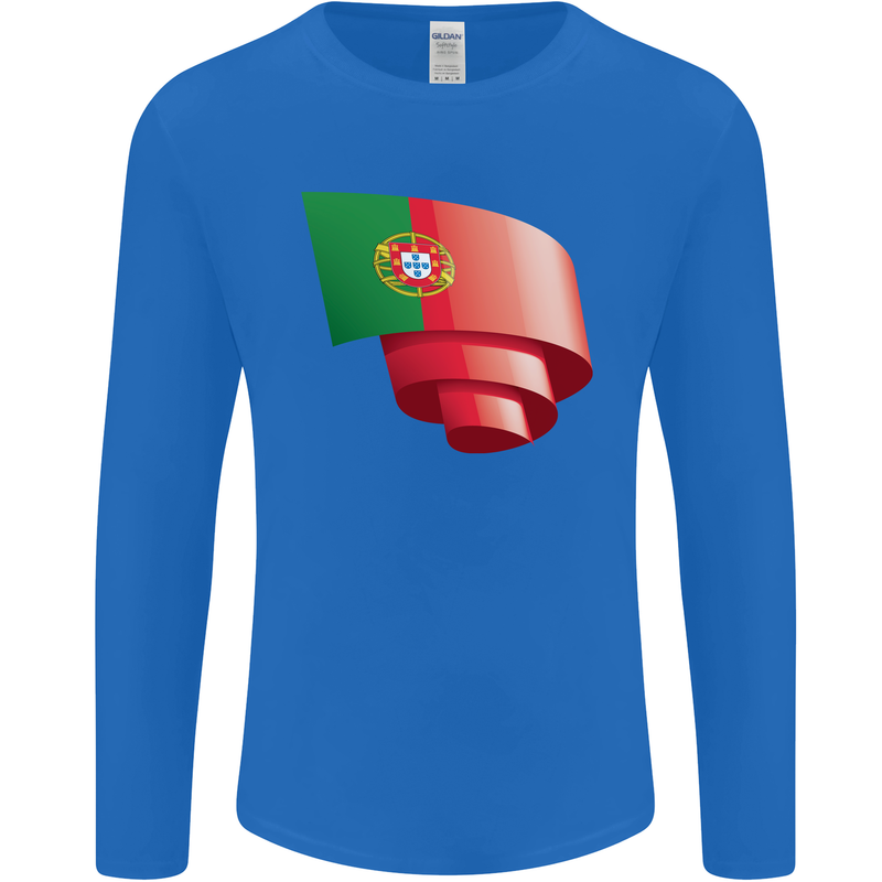 Curled Portugal Flag Portugese Day Football Mens Long Sleeve T-Shirt Royal Blue