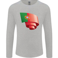 Curled Portugal Flag Portugese Day Football Mens Long Sleeve T-Shirt Sports Grey