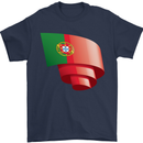 Curled Portugal Flag Portugese Day Football Mens T-Shirt 100% Cotton Navy Blue