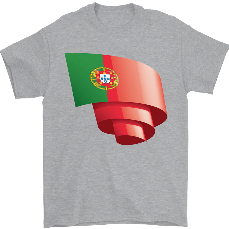 Curled Portugal Flag Portugese Day Football Mens T-Shirt 100% Cotton Sports Grey