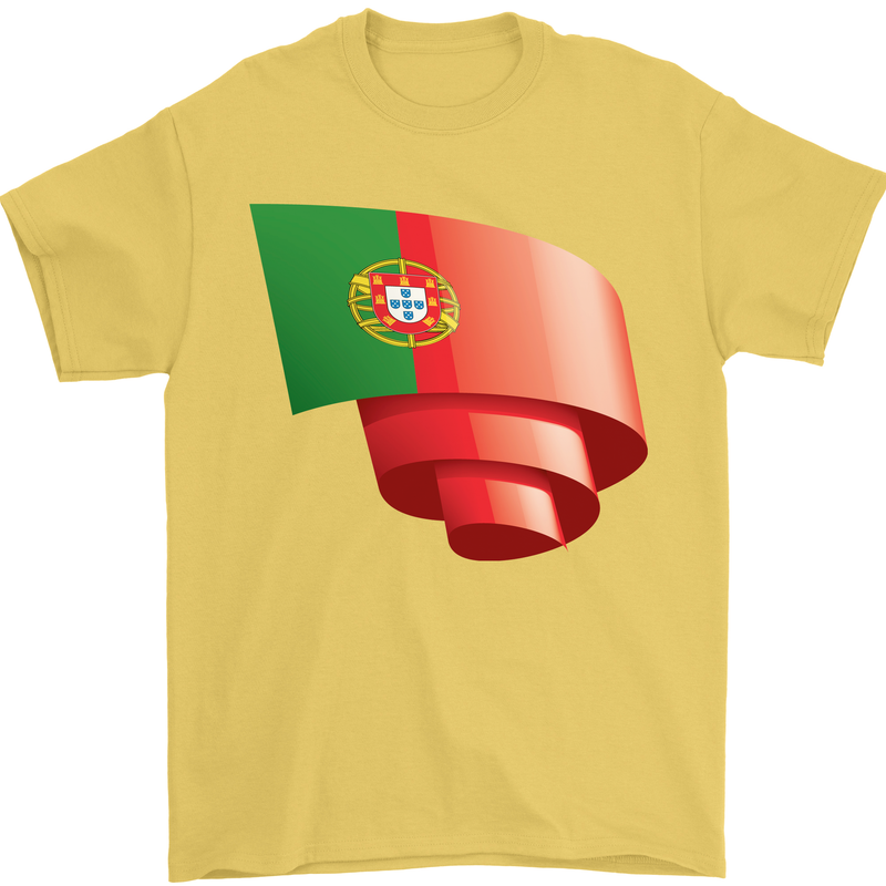 Curled Portugal Flag Portugese Day Football Mens T-Shirt 100% Cotton Yellow