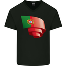 Curled Portugal Flag Portugese Day Football Mens V-Neck Cotton T-Shirt Black