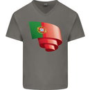 Curled Portugal Flag Portugese Day Football Mens V-Neck Cotton T-Shirt Charcoal