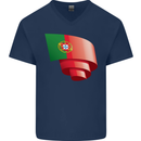 Curled Portugal Flag Portugese Day Football Mens V-Neck Cotton T-Shirt Navy Blue