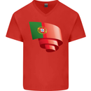 Curled Portugal Flag Portugese Day Football Mens V-Neck Cotton T-Shirt Red