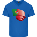 Curled Portugal Flag Portugese Day Football Mens V-Neck Cotton T-Shirt Royal Blue