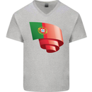 Curled Portugal Flag Portugese Day Football Mens V-Neck Cotton T-Shirt Sports Grey
