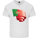 Curled Portugal Flag Portugese Day Football Mens V-Neck Cotton T-Shirt White
