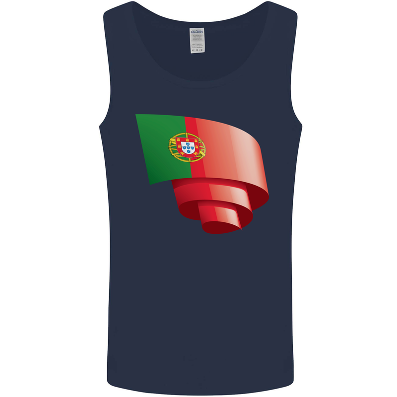 Curled Portugal Flag Portugese Day Football Mens Vest Tank Top Navy Blue