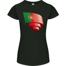 Curled Portugal Flag Portugese Day Football Womens Petite Cut T-Shirt Black