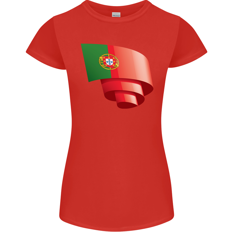 Curled Portugal Flag Portugese Day Football Womens Petite Cut T-Shirt Red