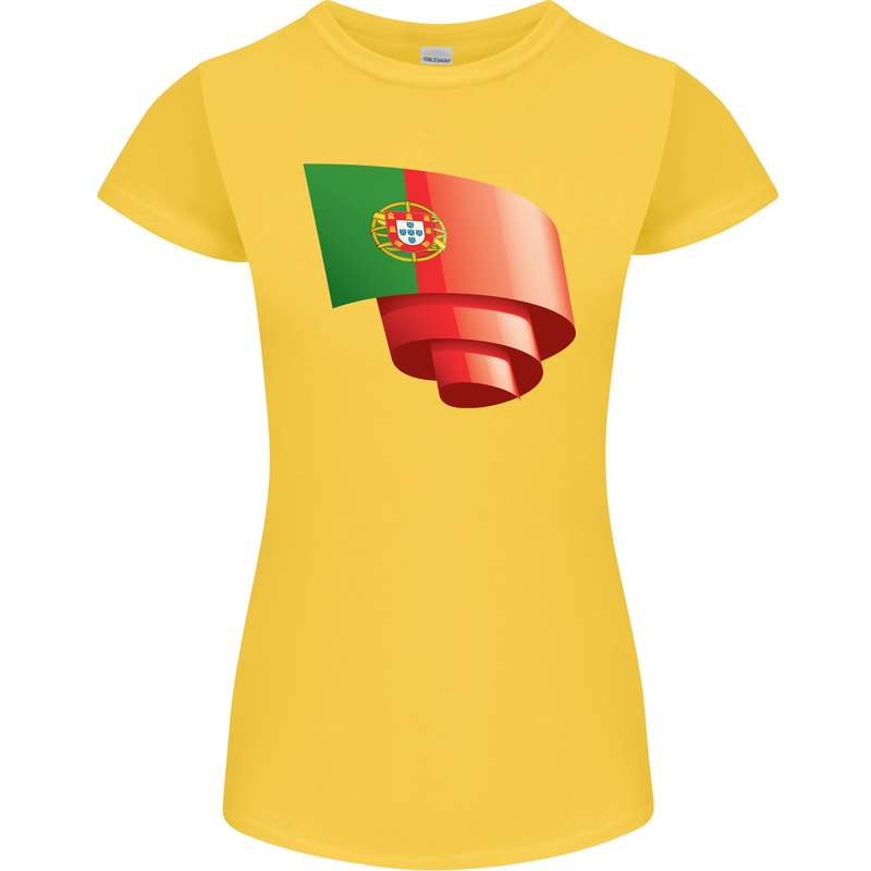 Curled Portugal Flag Portugese Day Football Womens Petite Cut T-Shirt Yellow
