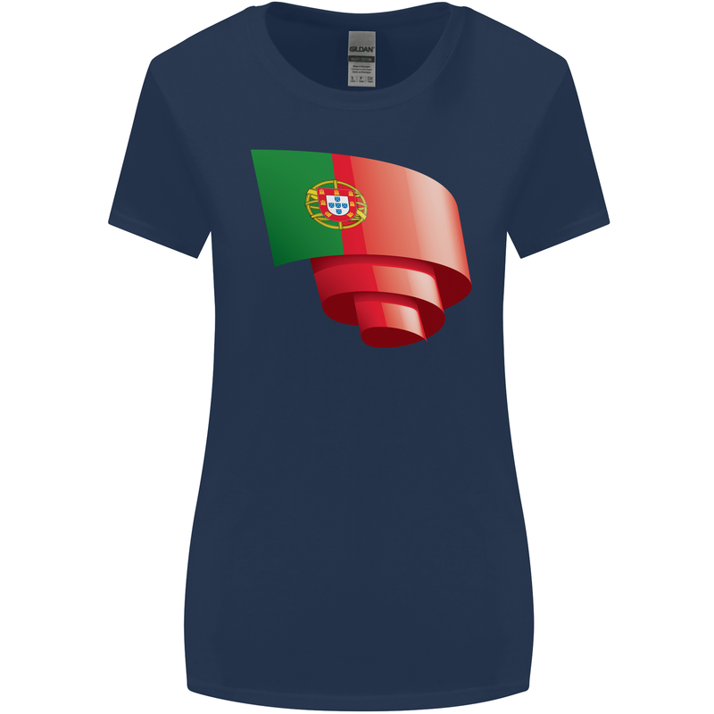 Curled Portugal Flag Portugese Day Football Womens Wider Cut T-Shirt Navy Blue