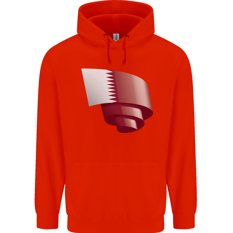Curled Qatar Flag Qatari Day Football Childrens Kids Hoodie Bright Red