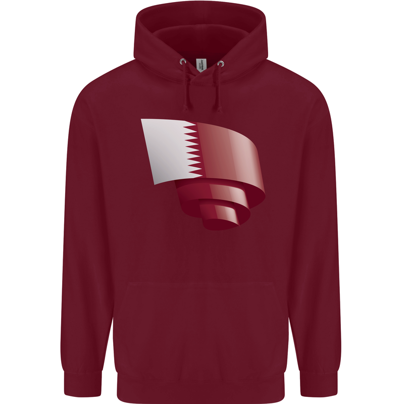 Curled Qatar Flag Qatari Day Football Childrens Kids Hoodie Maroon