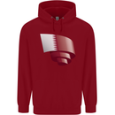 Curled Qatar Flag Qatari Day Football Childrens Kids Hoodie Red