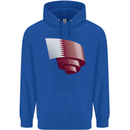 Curled Qatar Flag Qatari Day Football Childrens Kids Hoodie Royal Blue