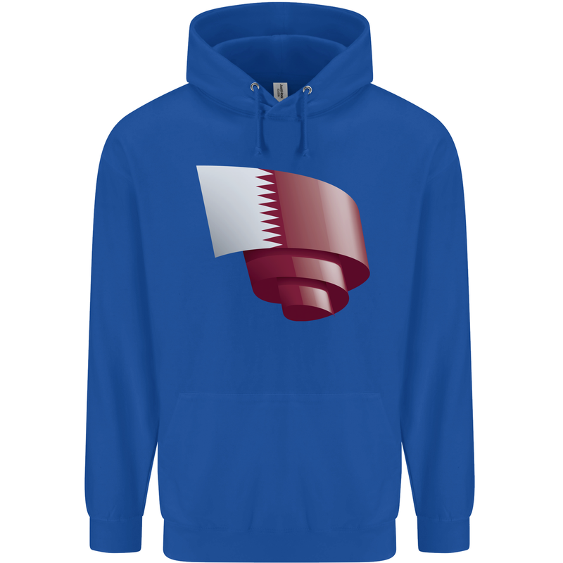 Curled Qatar Flag Qatari Day Football Childrens Kids Hoodie Royal Blue