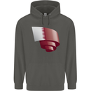 Curled Qatar Flag Qatari Day Football Childrens Kids Hoodie Storm Grey
