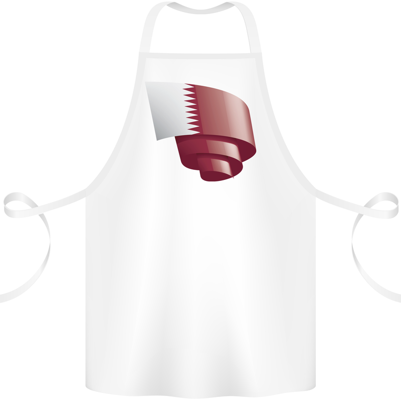 Curled Qatar Flag Qatari Day Football Cotton Apron 100% Organic White