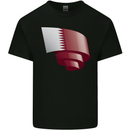 Curled Qatar Flag Qatari Day Football Kids T-Shirt Childrens Black
