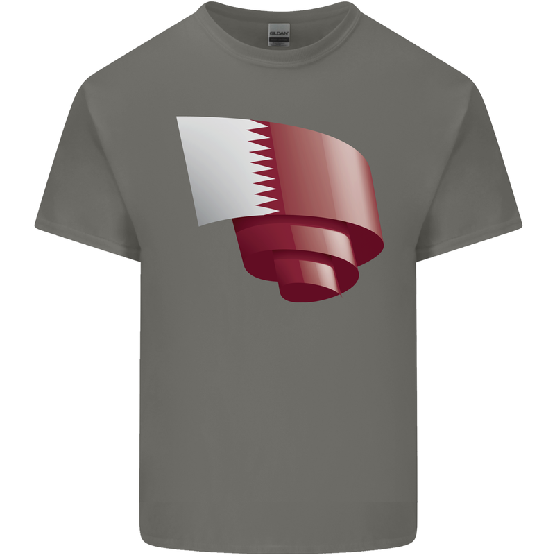 Curled Qatar Flag Qatari Day Football Kids T-Shirt Childrens Charcoal