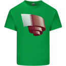 Curled Qatar Flag Qatari Day Football Kids T-Shirt Childrens Irish Green