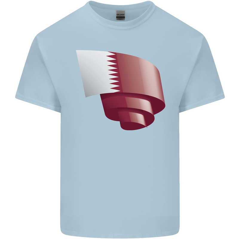 Curled Qatar Flag Qatari Day Football Kids T-Shirt Childrens Light Blue