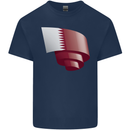 Curled Qatar Flag Qatari Day Football Kids T-Shirt Childrens Navy Blue