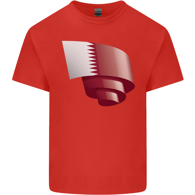 Curled Qatar Flag Qatari Day Football Kids T-Shirt Childrens Red