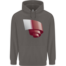 Curled Qatar Flag Qatari Day Football Mens 80% Cotton Hoodie Charcoal