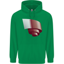 Curled Qatar Flag Qatari Day Football Mens 80% Cotton Hoodie Irish Green