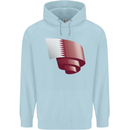Curled Qatar Flag Qatari Day Football Mens 80% Cotton Hoodie Light Blue