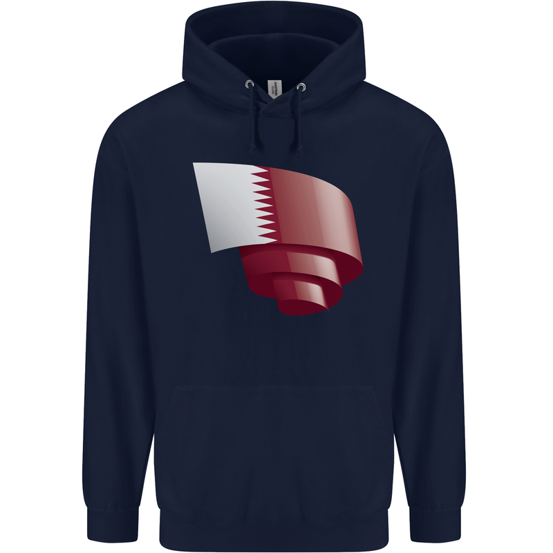 Curled Qatar Flag Qatari Day Football Mens 80% Cotton Hoodie Navy Blue