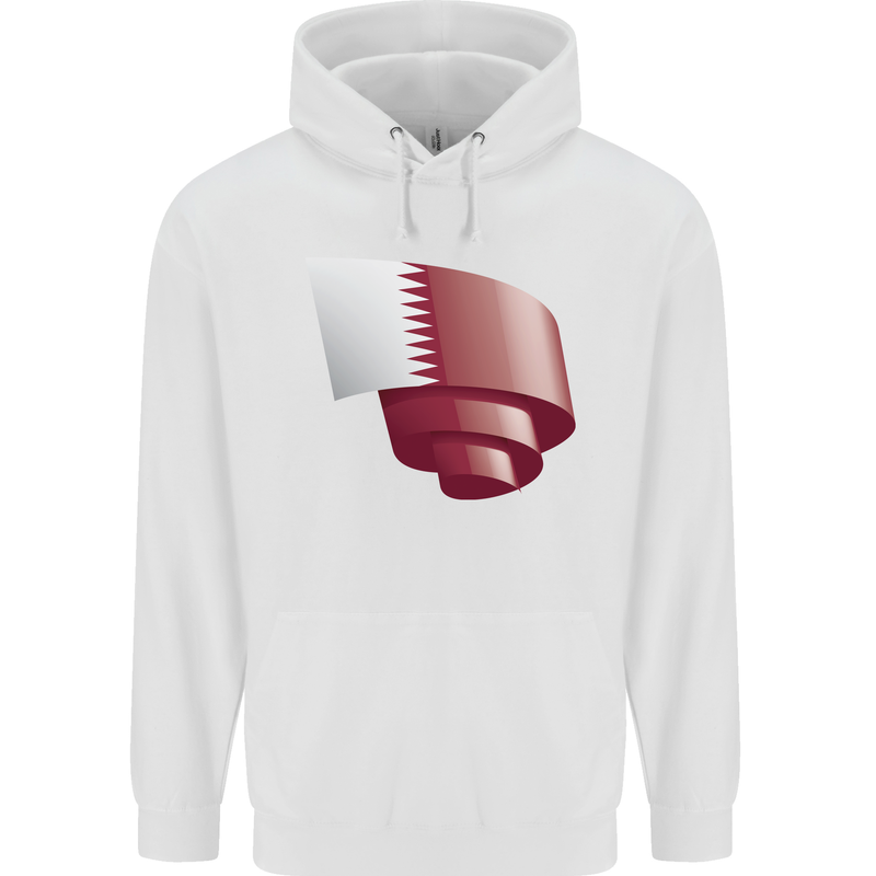 Curled Qatar Flag Qatari Day Football Mens 80% Cotton Hoodie White