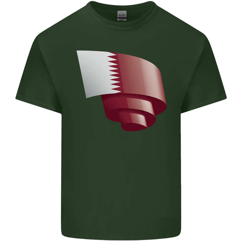 Curled Qatar Flag Qatari Day Football Mens Cotton T-Shirt Tee Top Forest Green