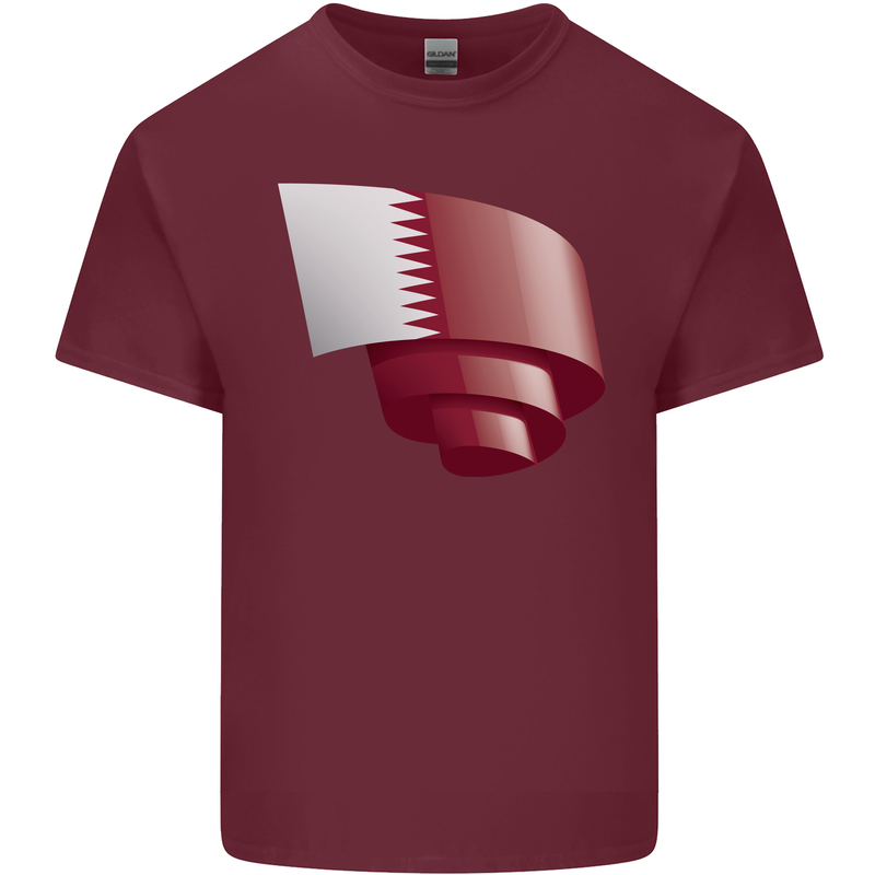 Curled Qatar Flag Qatari Day Football Mens Cotton T-Shirt Tee Top Maroon