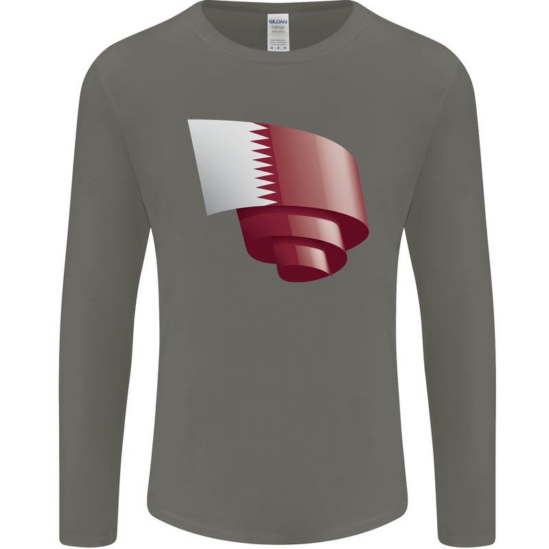 Curled Qatar Flag Qatari Day Football Mens Long Sleeve T-Shirt Charcoal