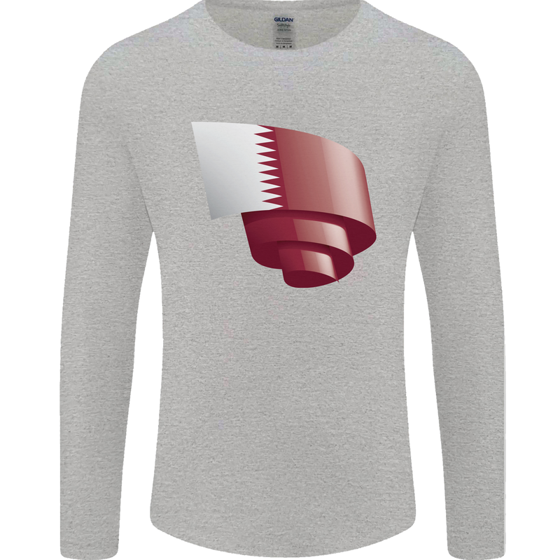 Curled Qatar Flag Qatari Day Football Mens Long Sleeve T-Shirt Sports Grey