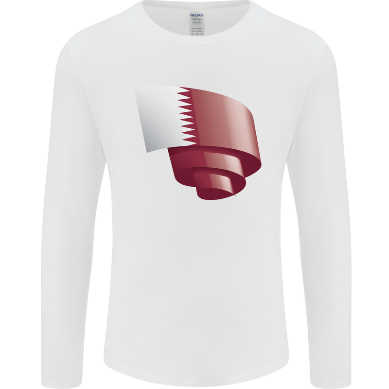 Curled Qatar Flag Qatari Day Football Mens Long Sleeve T-Shirt White